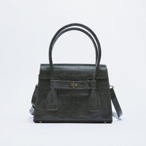 Zara Croc Embossed City Bag Grey